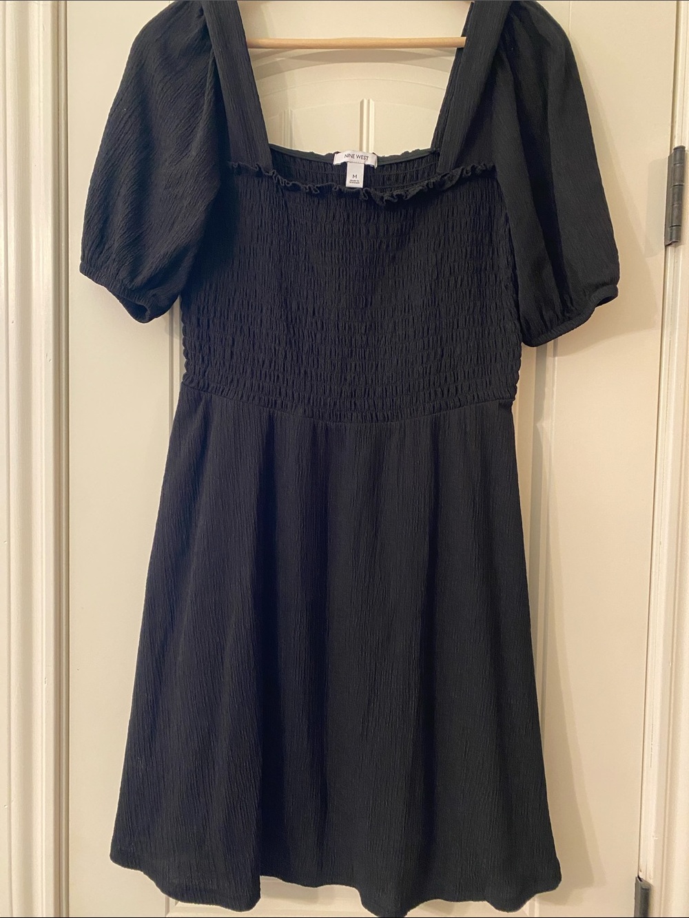 Nine West Black Smocked Puff Sleeve womens  Dress